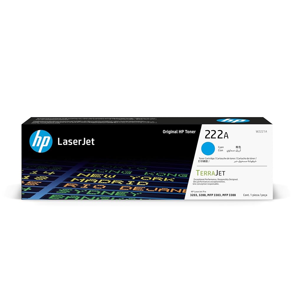 TONER HP 222A - W2221A - CYAN - 1,200 PAGINAS - PARA IMPRESORA COLOR LASERJET - 3303SDW, 3303FDW