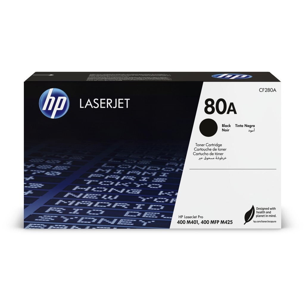 TONER HP 80A - CF280A - NEGRO - 2,700 PAGINAS - PARA IMPRESORA LASERJET PRO 400 M401, 400 M425