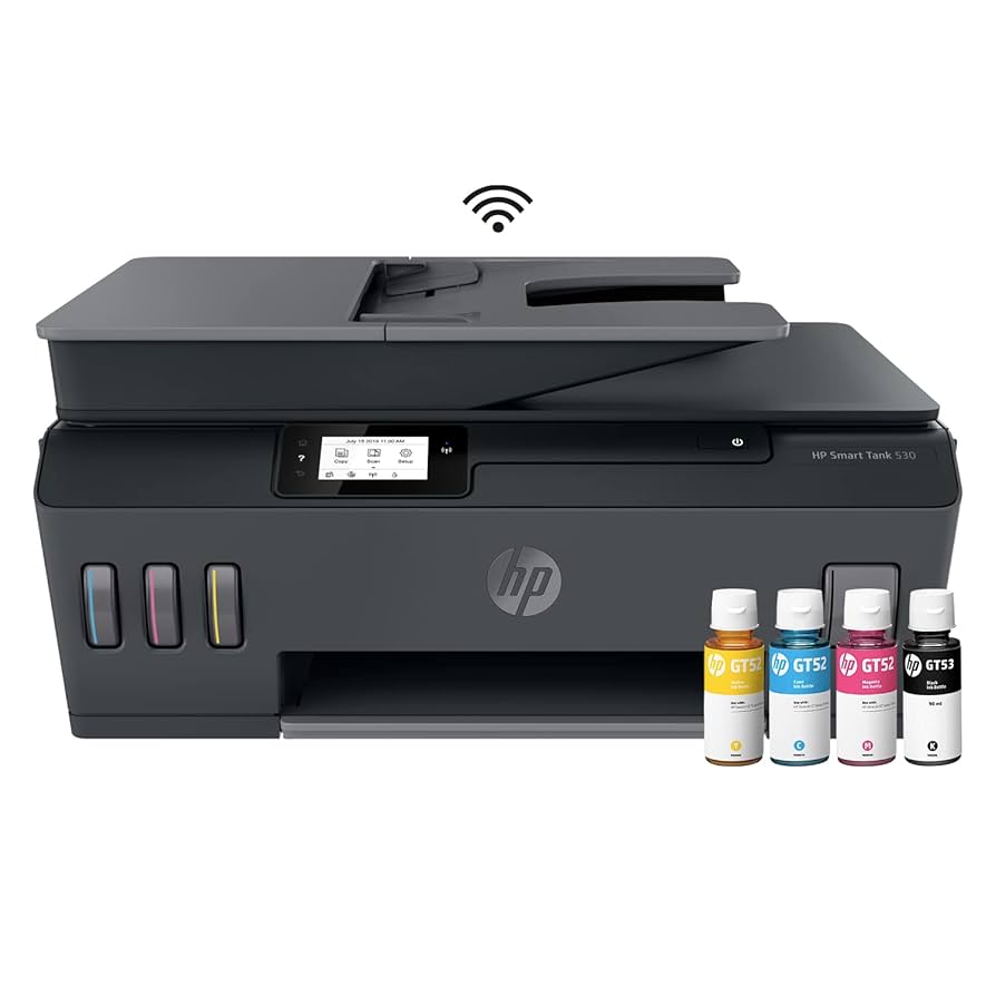 IMPRESORA HP SMART TANK 530 - ALL IN ONE PRINTER- SISTEMA DE TINTA CONTINUA - INALAMBRICO WIFI / BLUETOOTH - COLOR - CON ADF - PRINT SPEED BLACK: ISO, UP TO 11 PPM, DRAFT, UP TO 22 PPM. (12000 PAGINAS NEGRO) PRINT SPEED COLOR: ISO, UP TO 6 PPM, DRAFT, UP TO 16 PPM. (8000 PAGINAS COLOR) SCAN RESOLUTION, OPTICAL UP TO 1200 X 1200 DPI.